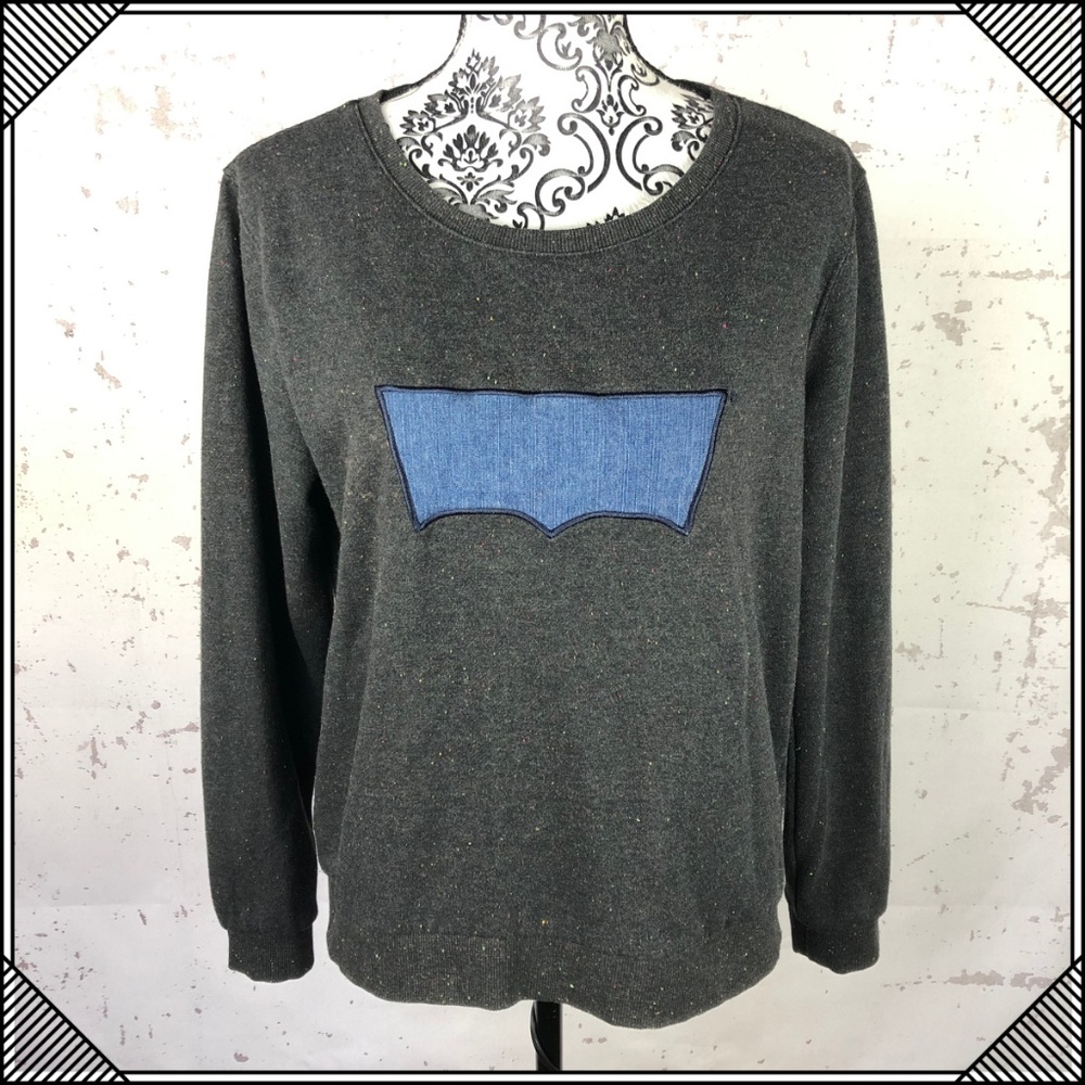 * Levis Logo Sweater * Pullover Grey Embroidered *